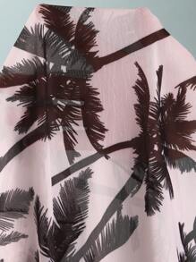 Sweetra 2pcs/Set Summer Mesh Floral Print Beach Vacation Sun Block Cover Up Skirt Set