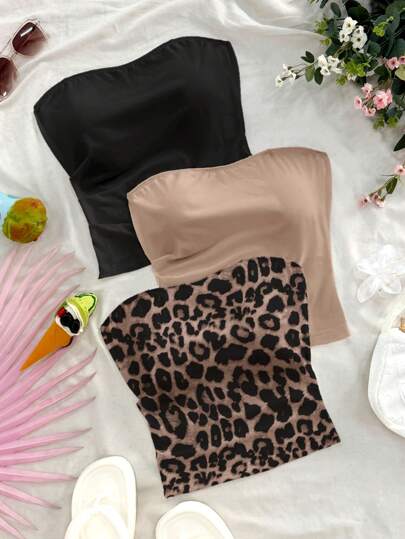 Soleia 女士百搭黑色/卡其色/豹纹吊带背心，适合派对、度假、音乐节、节日、约会、下午茶、海滩、游轮