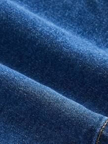 SHEIN Tall CURVE 大码女式蓝色水洗牛仔短裙，夏季度假牛仔西部风女装，商务休闲，适合节日、机场、毕业典礼、7月4日独立日等场合，高腰短裤，适合俱乐部、欧洲夏季、生日、办公室、情人节等场合。 - 藍色 - 查看 4