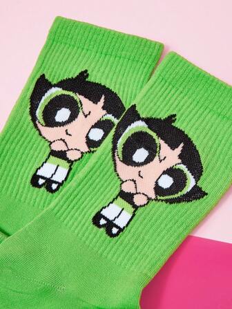 THE POWERPUFF GIRLS X SHEIN 1 paio di calzini alla caviglia alla moda con stampa a margherite per donne