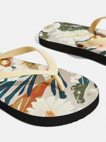 女士人字拖凉鞋，舒适轻便软底防滑透气户外休闲时尚沙滩拖鞋 - 米色 - 查看 4