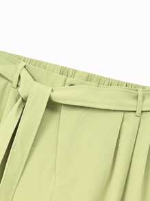 Manfinity RSRT Men's Casual Solid Color Straight Leg Pants With Belt Olive Green Pants Light Green Pants Wide Leg Pants - Grass Green - View 4