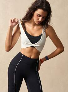 VARSITIE Top da donna estivo da ginnastica, 2 in 1, con schiena a incrocio ritorto e fascia, per palestra