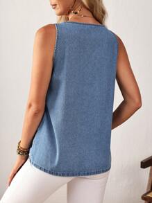 EMERY ROSE Top de mezclilla para mujeres, de moda para el verano - Azul - Ver 2