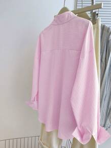 Women's Striped Star Printed Front Button Casual Long Sleeve Shirt