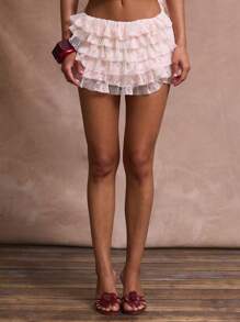 MUSERA Low Rise Frill Micro Mini Shorts Bloomers Sexy Birthday Club Summer Vacation Holiday Elegant Romantic Festival Ibiza Sagrada Beach Party - Burgundy - View 3