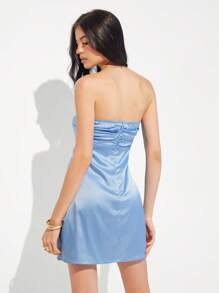 Roylia Women's Pleated Sweetheart Neck Romper Dress - Blue - View 2