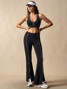 VARSIVA 女士撞色健身上衣露背工字背运动文胸 - 黑與白 - 查看 3