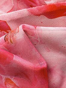 Chiquease Women Floral Print Mesh Patchwork Spaghetti Strap Mini Dress