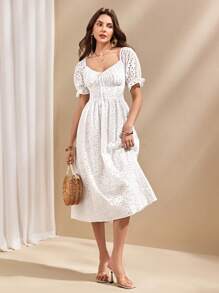 Almamuse Women's Elegant Embroidered Puff Sleeve Dress