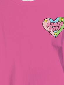 THE POWERPUFF GIRLS X SHEIN Plus Size Blossom, Bubbles, Buttercup Pattern Round Neck Short Sleeve T-Shirt
