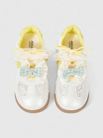 Kawaii Women's White Loafers Ballet Flats With Lace-Up Bow Accent, Sweet Slip-On Soft-Sole Casual/Athletic Sneakers