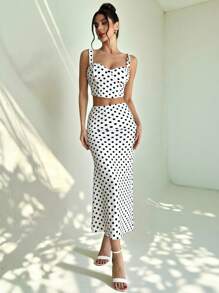 Firerie Bộ trang phục hai mảnh Boho dành cho nữ, họa tiết chấm bi, áo crop top và váy dài thanh lịch lãng mạn tối giản mùa xuân/hè mới, bộ đồ chấm bi, trang phục đi làm thường ngày, hiện đại cổ điển, bộ đồ nghỉ dưỡng, trang phục dự tiệc cưới, trở lại trường, trang phục đi biển dành cho phụ nữ, trang phục sân bay dành cho phụ nữ, trang phục đi nghỉ, trang phục giáo viên - trắng - Xem 10