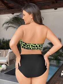 Swim Lushoire 2025 Plus Size Women Summer Beach Leopard Print Bandeau Bikini Top - Multicolor - View 2