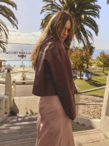 Aralina Winter Leather Look PU Cropped Jacket With Patch Pockets - Black - View 8