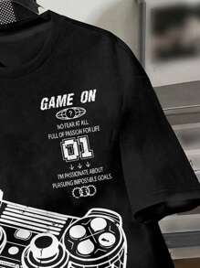 Teen Boy Casual Video Game Graphic Round Neck Short Sleeve T-Shirt, Suitable For Summer - Black - View 4