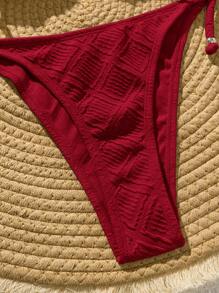 Bellisia Women's Summer Beach Solid Color Halter Tie-Up Sexy Bikini Swimwear Set - Red - View 5