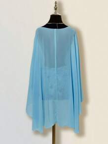 SHEIN ICON 女式亮片刺绣褶饰紧身迷你裙 - 藍色 - 查看 7