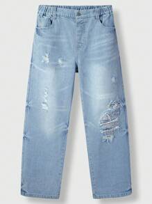 Jeans vaqueros desgastados de color claro versátiles y casuales para niños preadolescentes, adecuados para uso diario y exterior
