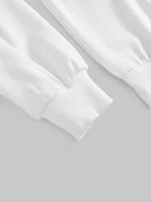 ROMWE Avant 女士不对称肩部旗帜 LOVE 唇印卫衣，毕业典礼，返校，教师节，返校 - 白色 - 查看 4