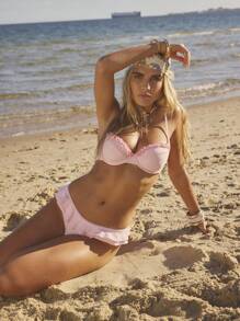 Aralina Summer Vacation Ruffle Pink Bikini Set Underwire - Baby Pink - View 6