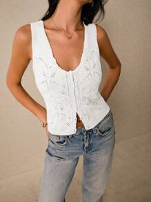 Poéselle 新款春季休闲宽松简约个性时尚针织背心女上衣 - 白色 - 查看 6