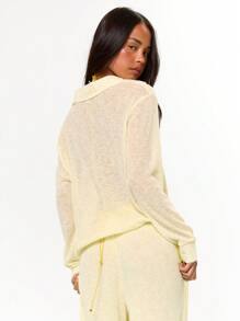 MUSERA Lightweight Knit Collared Plunge V Neck Long Sleeve Overshirt Only Beach Cover Up Swim Summer Vacation Holiday Festival Cute Casual Elegant Tuscan Sun Fall Back To School