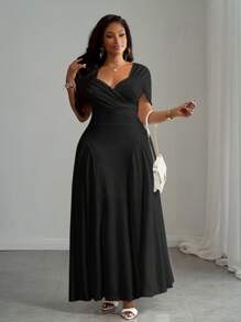 Veslaya Vestido blanco largo y elegante con ajuste para tallas grandes, apto para primavera/verano - Negro - Ver 4