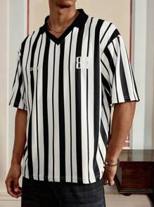 SWAVVY Camiseta de manga corta casual, suelta y de punto con rayas para hombre, ideal para el verano y la escuela