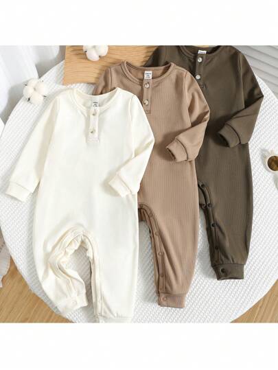 Loomiva 3 件套新生儿男童女童休闲可爱有趣运动街头时尚百搭设计柔软舒适罗纹针织连体裤适合秋冬室内外穿着