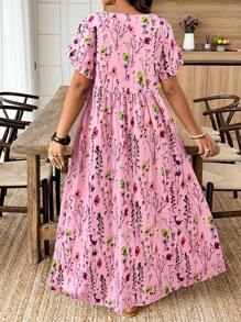 Weeklong 随机印花休闲度假风格数码印花大码短袖连衣裙