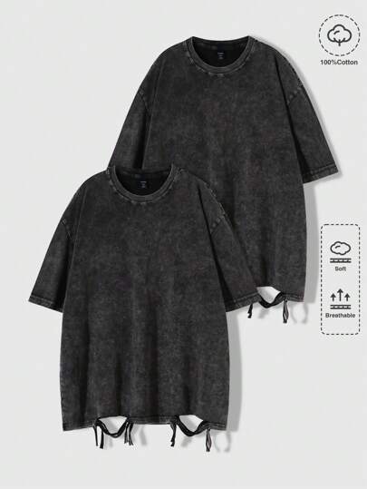 Street Life Camiseta casual de manga corta con cuello redondo, rota y oversize para hombre, de verano