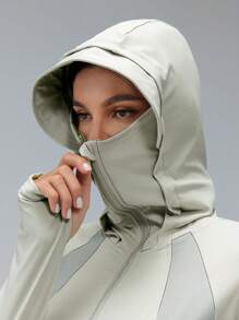 SHEIN Tall Women's Sun Protection Clothing Breathable Slim Quick-Drying UV Protection Hooded Jacket For Outdoor Sports,Hiking,Sage Green,Autumn,Casual,Gym, Tall Women - Green - View 9