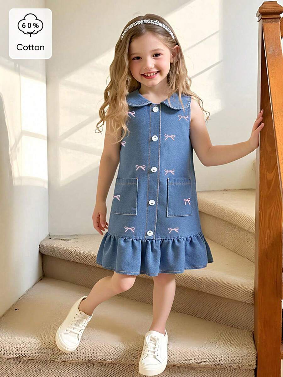 Elladie kids 年轻女孩休闲宽松柔软水洗无袖连衣裙，可爱时尚，适合海滩度假，轻盈夏日