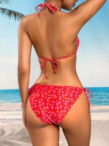Swim Mod Women's Halter Neck Red Bikini Set, Fashion Swimsuit For Summer - Multicolor - View 2