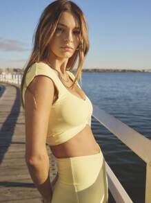 Aralina Leisurewear Summer Yellow Ruche Front Bike Short Ruffle Top Two Pieces Set - Yellow - View 11