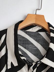 SHEIN LUNE Plus Size Women Summer Zebra Print Batwing Sleeve Single-Breasted Blouse Beach Outfits For Woman Old Money Boho Linen Holiday Business Casual Button Up Shirt Women Funny Shirts Linen Shirt Going Out Tops Women Teacher Outfits For Women - Black and White - View 4