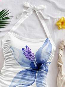 Soleia Women's Wrap-Around Gathered Backless Cami, Floral Print, Suitable For Summer Vacation