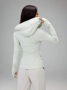 SHEIN PETITE 女士防晒服透气修身速干防晒服 - 綠色 - 查看 2