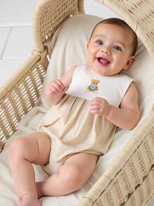 Souflis Souflis Infant Baby Boy Bear Print Striped Short Sleeve Bodysuit - Apricot - View 2