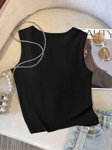 GlowEve CURVE Áo dệt kim màu trơn dành cho nữ, họa tiết hoa 3D, không tay, dáng ôm, thanh lịch, thích hợp cho mùa hè. - màu đen - Xem 2