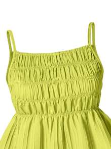 Sparklyn Young Ladies' Cute Vacation Casual Spaghetti Strap Top & Wide Leg Pants Set, Spring/Summer - Mustard Yellow - View 3