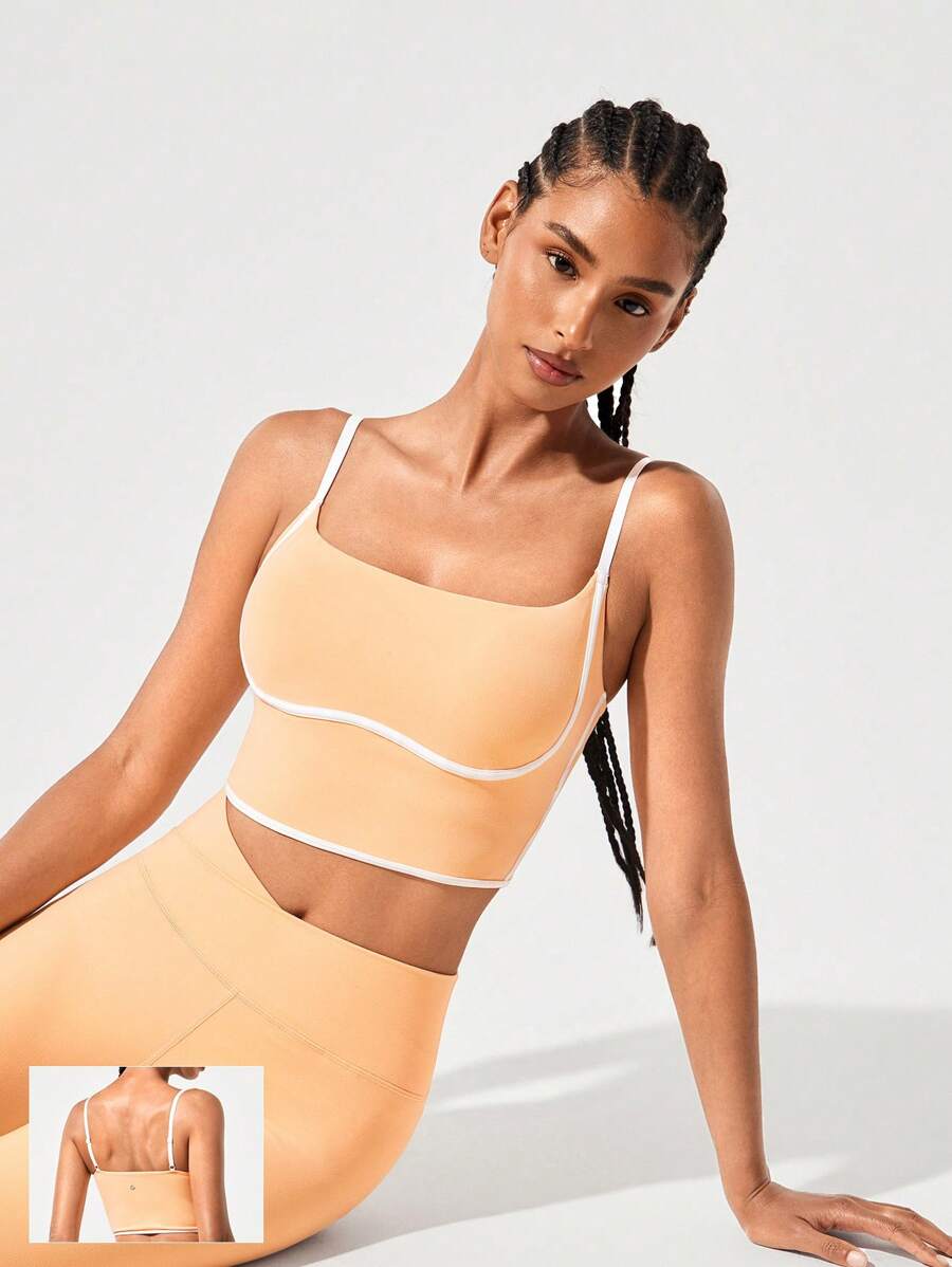 GLOWMODE FeatherFit™ Two-Tone Scoop Neck Longline Sports Bra Low Impact Yoga Daily - Orange - View 1