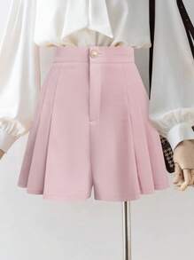 Quần short nữ chữ A xếp ly mới có khóa kéo phía trước lưng thun co giãn, mặc hàng ngày thoải mái và thanh lịch - Hồng - Xem 6