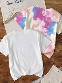 TOM & JERRY X SHEIN Tween Girl 2pcs Cartoon Print Short Sleeve Crew Neck T-Shirt, Summer