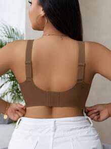 Plus Size Women Seamless Gummy Bra With Soft Support & Wireless, Lift & Enhance Bust - Brown - View 2