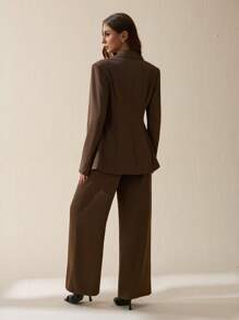 SHEIN Tall Coffee Brown Commuter Daily Basic Suit Suit Old Money Style In Fall/Winter, Tall Women - Coffee Brown - View 2