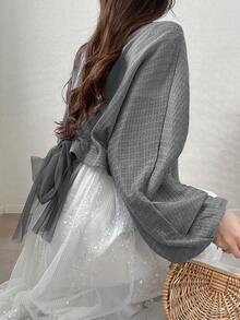 FRIFUL Women's Bowknot Dolman Sleeve Open Front Thin Jacket Fall/Winter