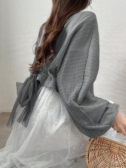 FRIFUL Jaqueta fina feminina com laço e manga dolman aberta na frente, outono/inverno