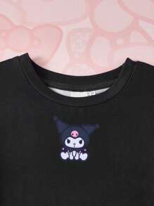 HELLO KITTY AND FRIENDS | SHEIN 少女卡通图案可爱黑色休闲短袖T恤夏季 - 黑色 - 查看 6